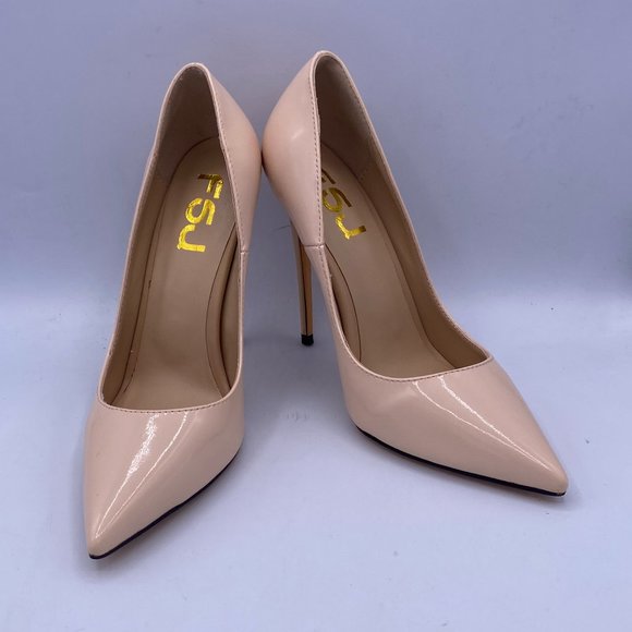FSJ Shoes - FSJ Nude Pointed Toe High Heel Pump